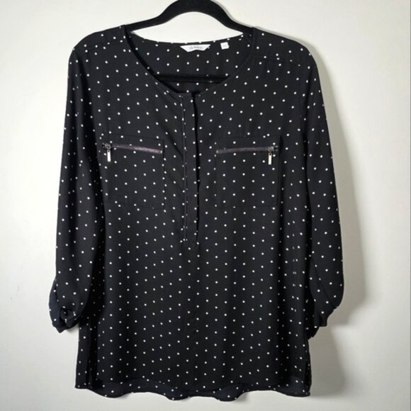 Reitmans Black Polka Dot Blouse Size Large - Picture 9 of 9